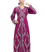 Wine color luxurious full sleeves Handmade Moroccan Kaftan with Sun-proof hiijab.