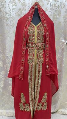 Red Georgette Zari Work Kaftan 1