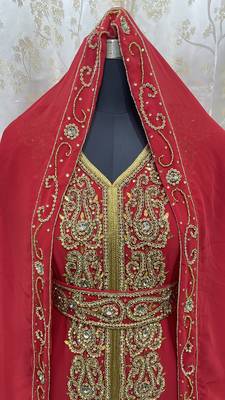 Red Georgette Zari Work Kaftan 2