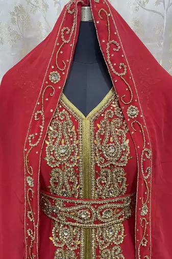 Red Georgette Zari Work Kaftan