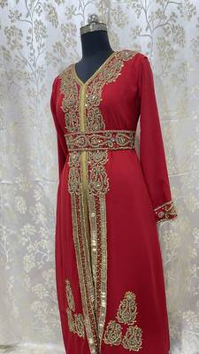 Red Georgette Zari Work Kaftan 3