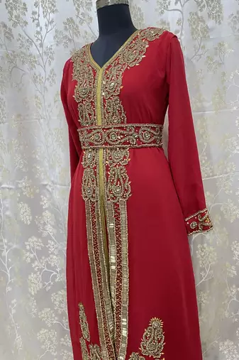 Red Georgette Zari Work Kaftan