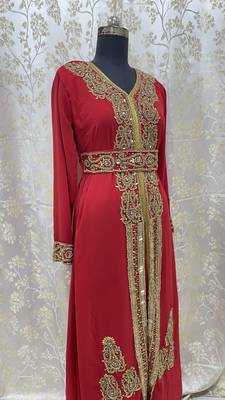 Red Georgette Zari Work Kaftan 4
