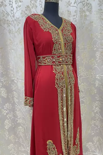 Red Georgette Zari Work Kaftan