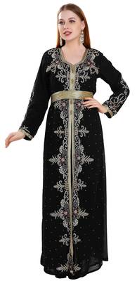 Black color full sleeves Handmade Moroccan Kaftan with Sun-proof hiijab 1