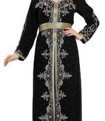 Black color luxurious full sleeves Handmade Moroccan Kaftan with Sun-proof hiijab.