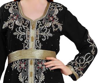 Black color full sleeves Handmade Moroccan Kaftan with Sun-proof hiijab 2