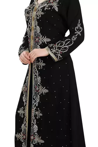 Black color full sleeves Handmade Moroccan Kaftan with Sun-proof hiijab