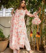 Women's Floral Printed Knee Length Round Neck Chanderi Cotton Kurta Set With Printed Dupatta (K139)