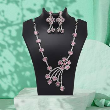 Pink color american diamond necklaces set 1