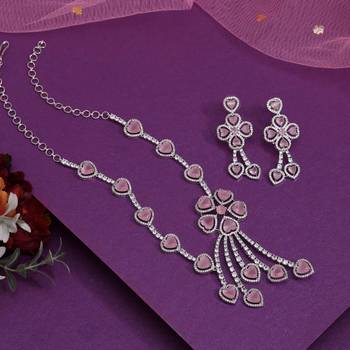 Pink color american diamond necklaces set 2