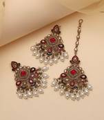 Multi color pakistani kundan earrings with maang tikka