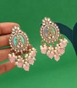Pink color kundan earrings