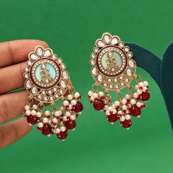 Maroon color kundan earrings 1