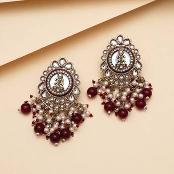 Maroon color kundan earrings 2