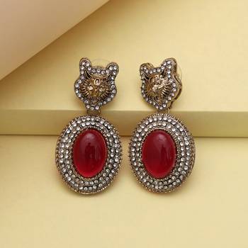 Rani color kundan earrings 1