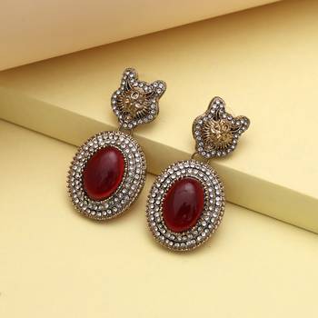 Red color kundan earrings 1