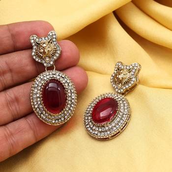 Red color kundan earrings 2