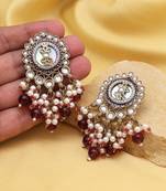 Magenta color kundan earrings