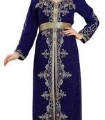 Navy-Blue color luxurious full sleeves Handmade Moroccan Kaftan with Sun-proof hiijab.