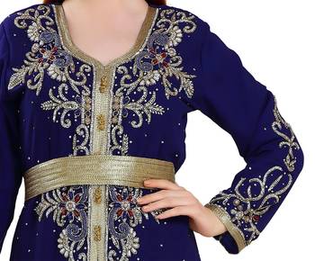 Navy-Blue color full sleeves Handmade Moroccan Kaftan with Sun-proof hiijab 2
