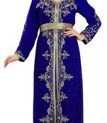 Royal-Blue color luxurious full sleeves Handmade Moroccan Kaftan with Sun-proof hiijab.