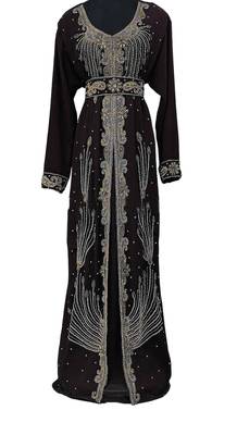 Black color full sleeves Handmade Moroccan Kaftan with Sun-proof hiijab 1