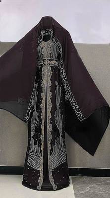 Black color full sleeves Handmade Moroccan Kaftan with Sun-proof hiijab 2
