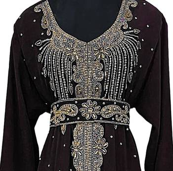 Black color full sleeves Handmade Moroccan Kaftan with Sun-proof hiijab 3