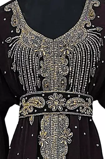 Black color full sleeves Handmade Moroccan Kaftan with Sun-proof hiijab