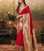 Paithani Art silk woven red classic ethnic saree with unstitched blouse