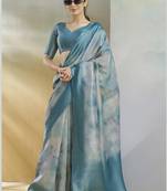 Weaving handloom silk Blend contemporary saree in blue