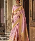 Weaving zari pink festival silk blend trendy saree with unstitched blouse