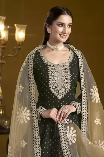 Chanderi embroidered black designer salwar kameez