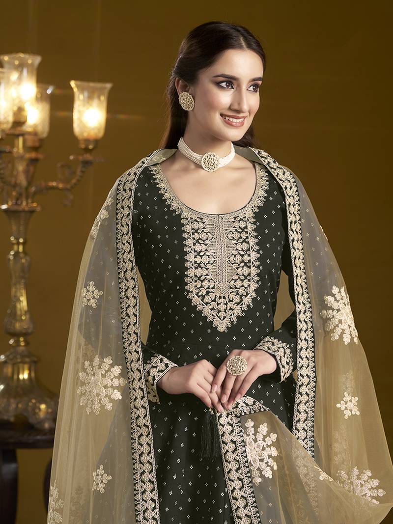 Chanderi embroidered black designer salwar kameez