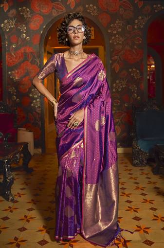 Handloom silk blend weaving purple saree