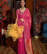 Handloom silk blend weaving pink saree