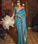 Handloom silk blend weaving aqua blue trendy saree