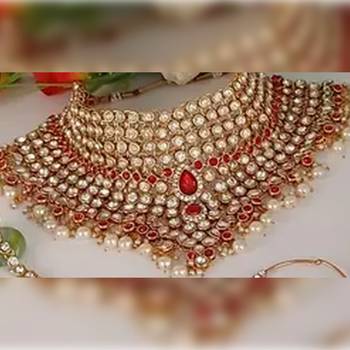 Red kundan bridal jewelry set with pearl drops - complete wedding collection 2