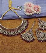 Exquisite pearl-adorned indian choker necklace and earrings set