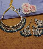 Exquisite pearl-adorned indian choker necklace and earrings set