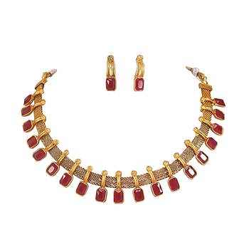 Elegant maroon and gold mesh Necklace :: set with matching earrings 2