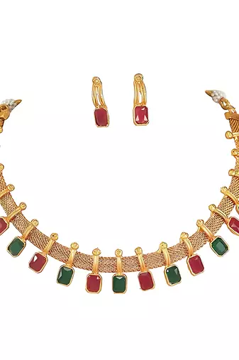 Elegant multi and gold mesh Necklace :: set with matching earrings