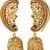 Exquisite gold-plated peacock jhumka earrings with ruby and emerald accents