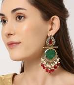 Elegant kundan-inspired chandelier earrings with red and green gemstones