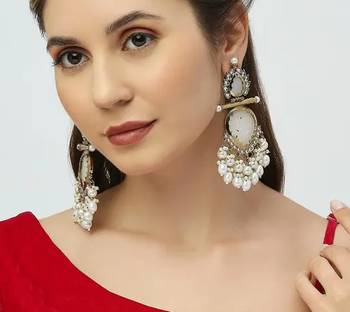 Elegant pearl and crystal chandelier earrings - luxurious statement jewelry 1