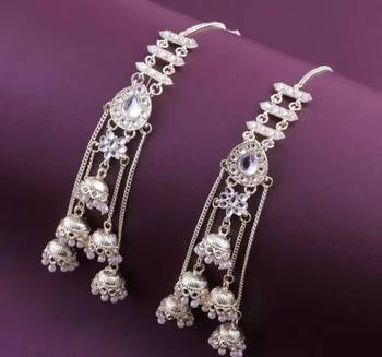 Elegant silver kashmiri-style chandelier earrings with jhumka drops 1