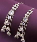 Elegant silver kashmiri-style chandelier earrings with jhumka drops