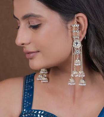 Elegant silver kashmiri-style chandelier earrings with jhumka drops 2