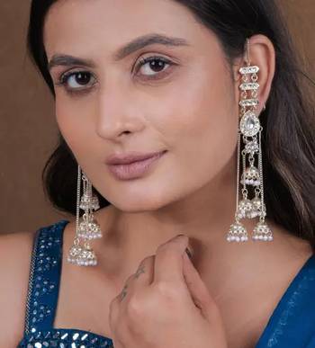 Elegant silver kashmiri-style chandelier earrings with jhumka drops 3